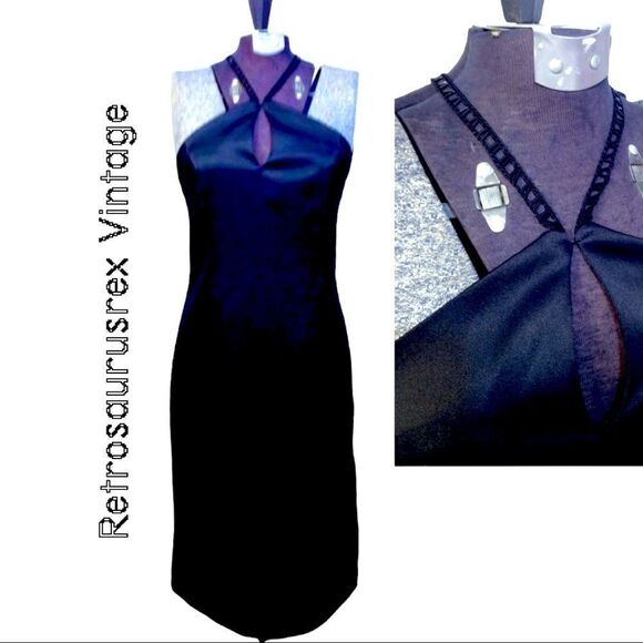VINTAGE 1980's Little Black Cocktail Dress w/ Beaded Straps by Indeed,medium - Picture 1 of 7